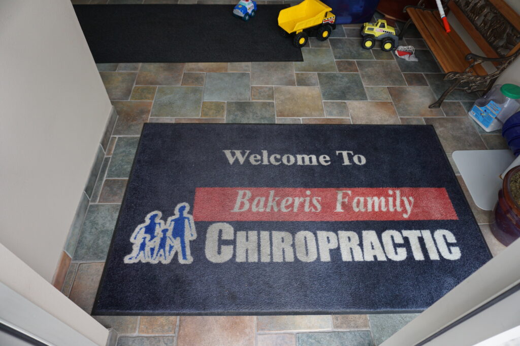 Entryway floor mat at Bakeris Family Chiropractic in Coralville, Iowa